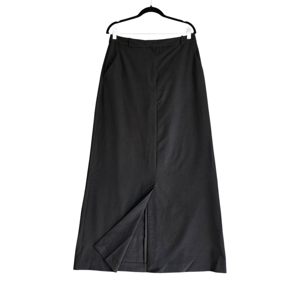 Mango Womens Split Front Maxi Skirt Size Large Black Dressy Goth Modest